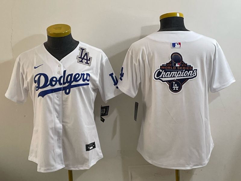 Women 2025 Los Angeles Dodgers Blank White Game Nike MLB Jersey style 0013